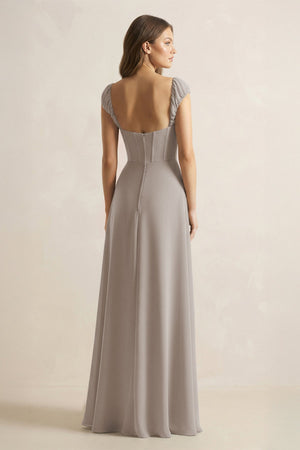 Sweetheart Corset A-Line Chiffon Bridesmaid Dress in Frost (2) | KISSBRIDAL