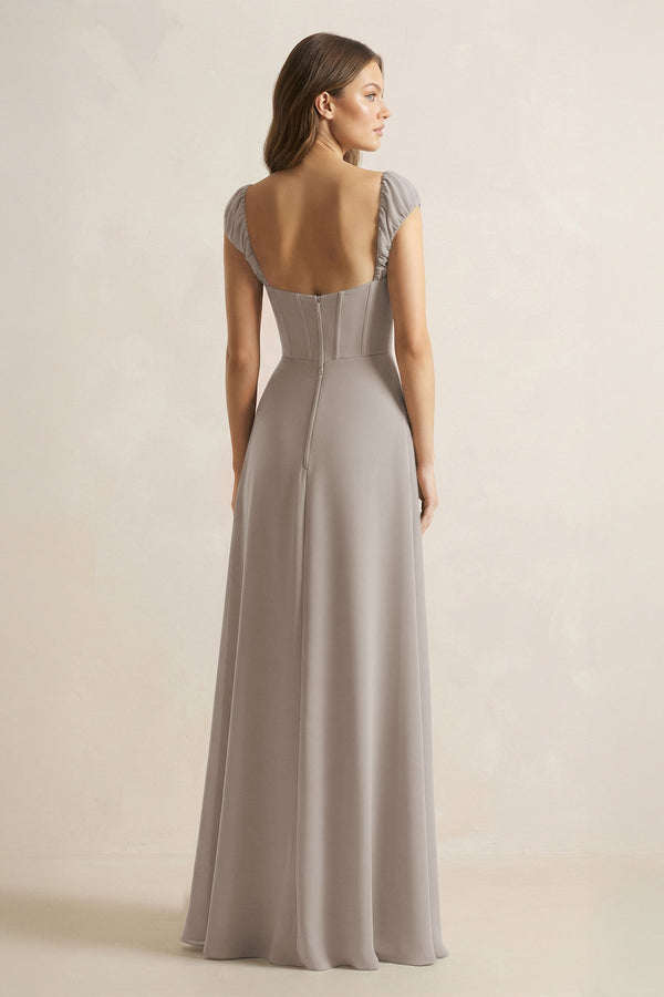 Sweetheart Corset A-Line Chiffon Bridesmaid Dress in Frost (2) | KISSBRIDAL