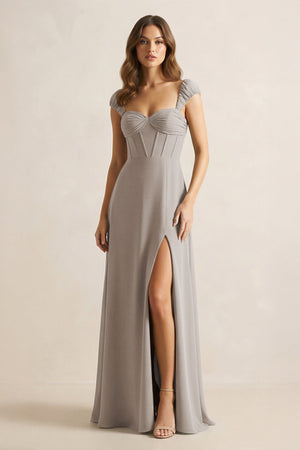 Sweetheart Corset A-Line Chiffon Bridesmaid Dress in Frost | KISSBRIDAL