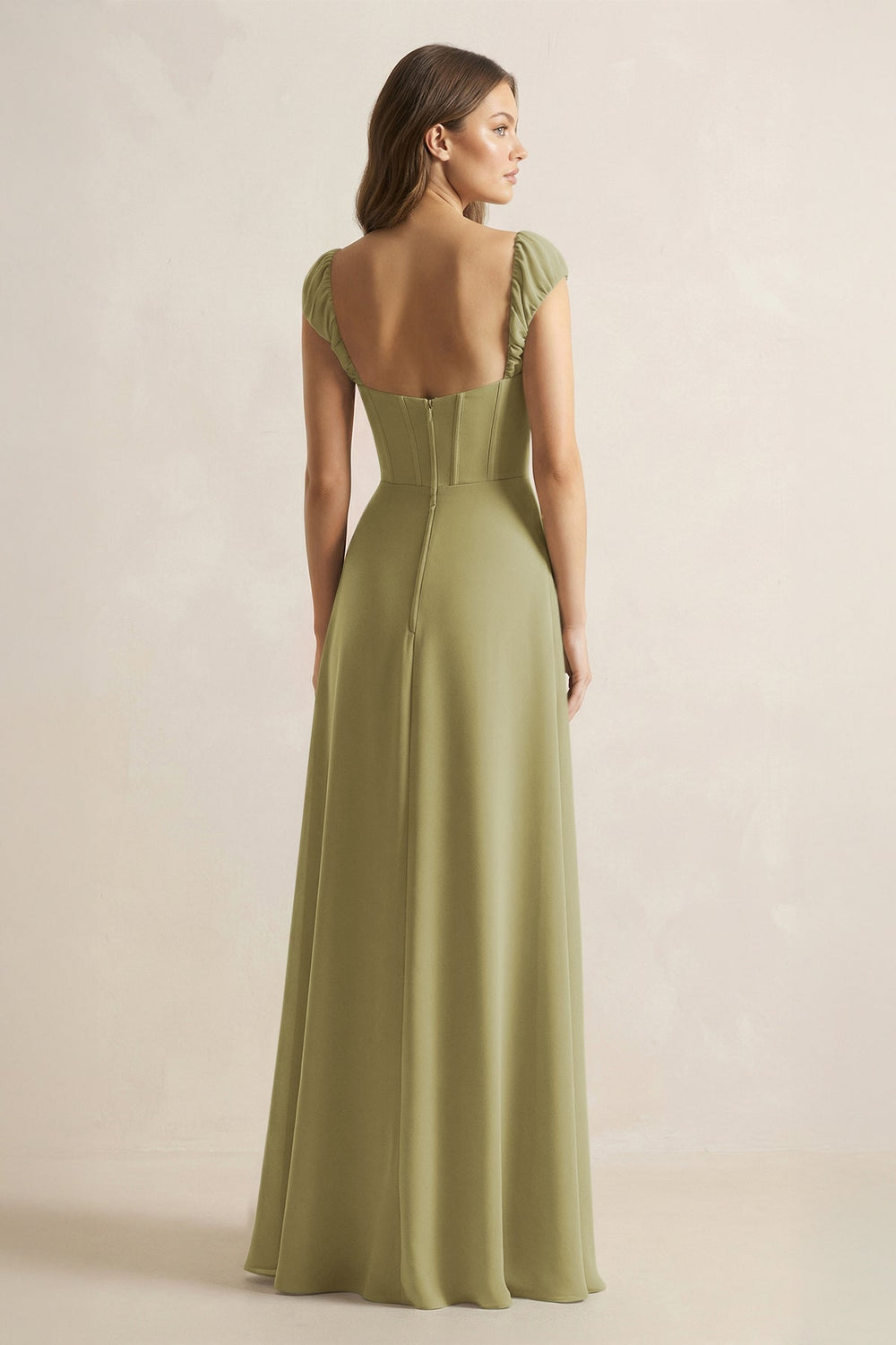 Sweetheart Corset A-Line Chiffon Bridesmaid Dress in Moss Green