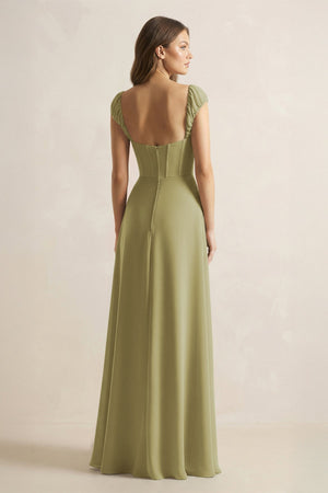 Sweetheart Corset A-Line Chiffon Bridesmaid Dress in Moss Green (2) | KISSBRIDAL