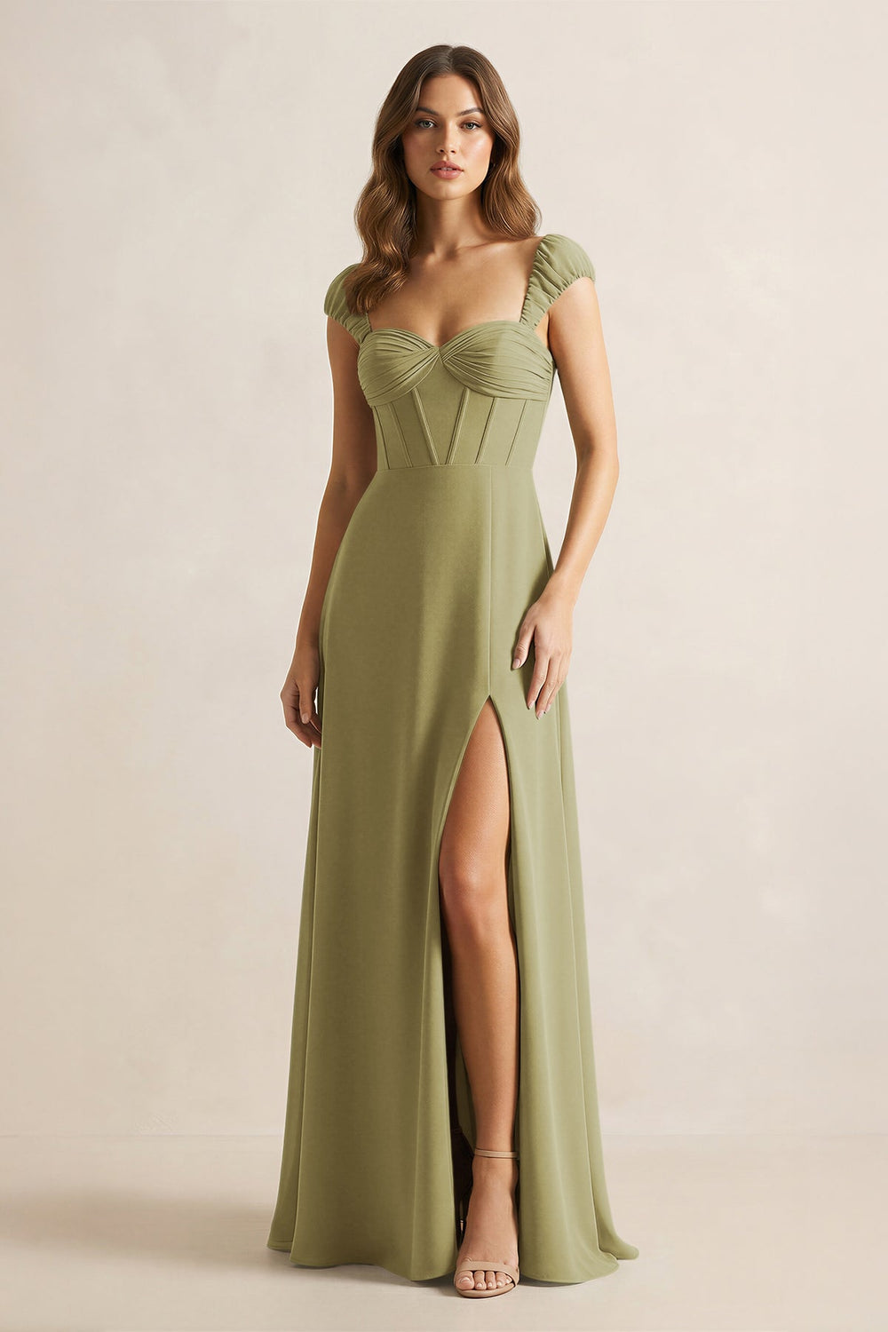 Sweetheart Corset A-Line Chiffon Bridesmaid Dress in Moss Green