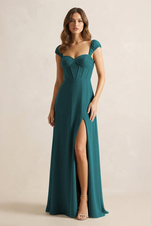 Sweetheart Corset A - Line Chiffon Bridesmaid Dress in Pine - KISS BRIDAL Bridesmaid Dresses