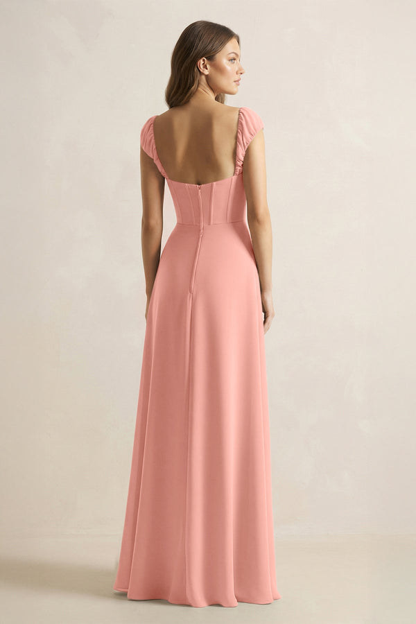 Sweetheart Corset A-Line Chiffon Bridesmaid Dress in Rosette (2) | KISSBRIDAL