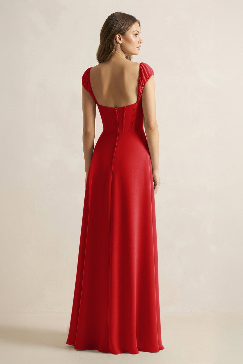 Sweetheart Corset A-Line Chiffon Bridesmaid Dress in Ruby Red