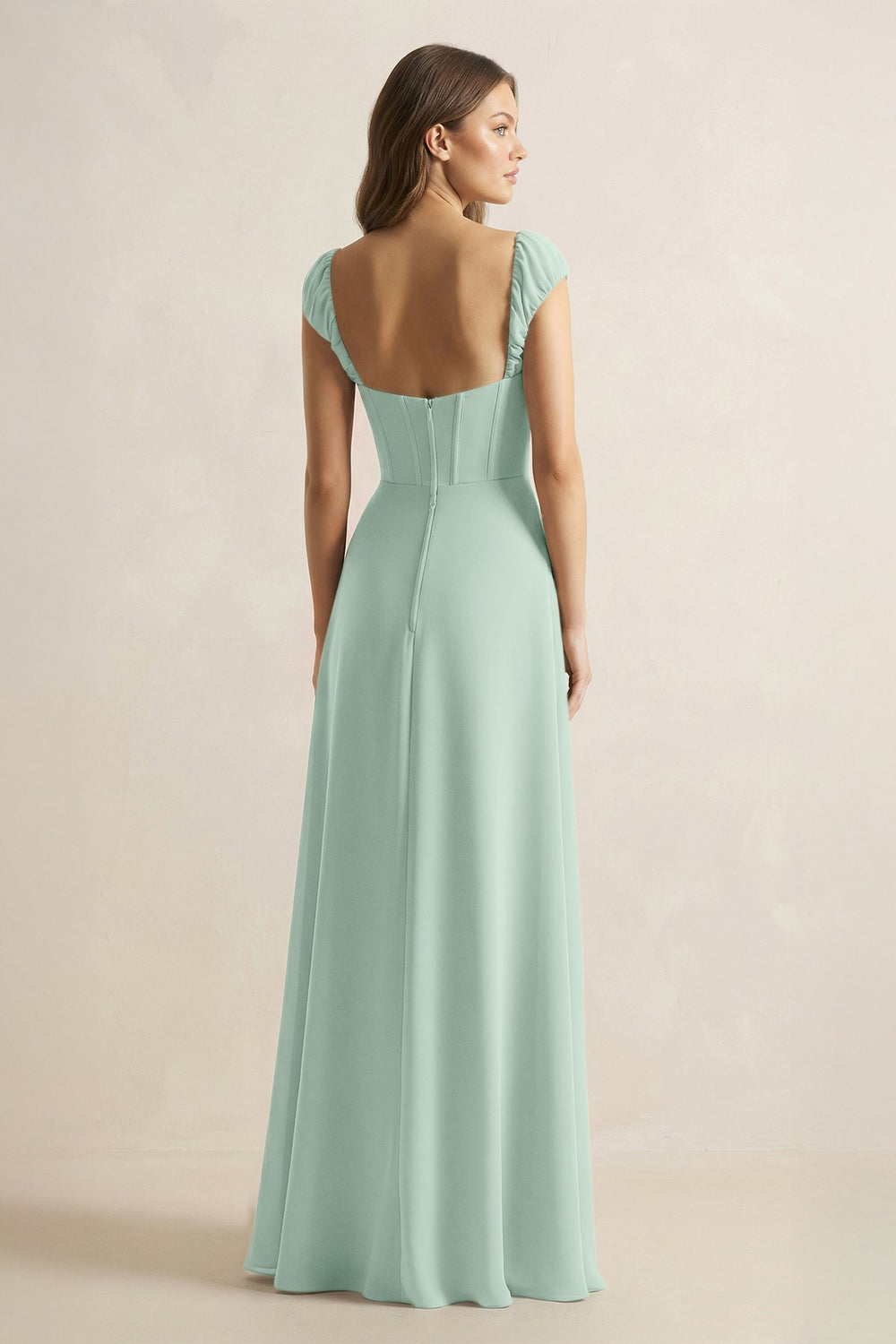Sweetheart Corset A-Line Chiffon Bridesmaid Dress in Sage