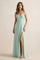 Sweetheart Corset A-Line Chiffon Bridesmaid Dress in Sage | KISSBRIDAL