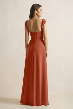Sweetheart Corset A - Line Chiffon Bridesmaid Dress in Spice - KISS BRIDAL Bridesmaid Dresses