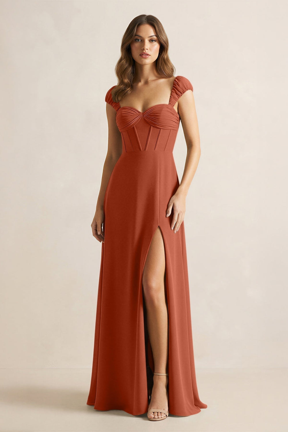 Sweetheart Corset A-Line Chiffon Bridesmaid Dress in Spice