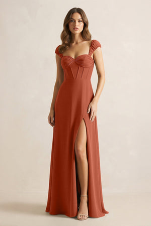 Sweetheart Corset A - Line Chiffon Bridesmaid Dress in Spice - KISS BRIDAL Bridesmaid Dresses