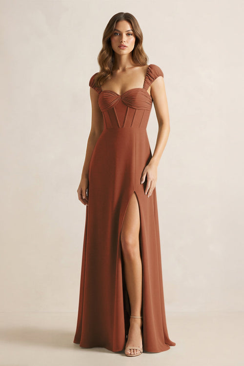 Sweetheart Corset A-Line Chiffon Bridesmaid Dress in Terracotta | KISSBRIDAL