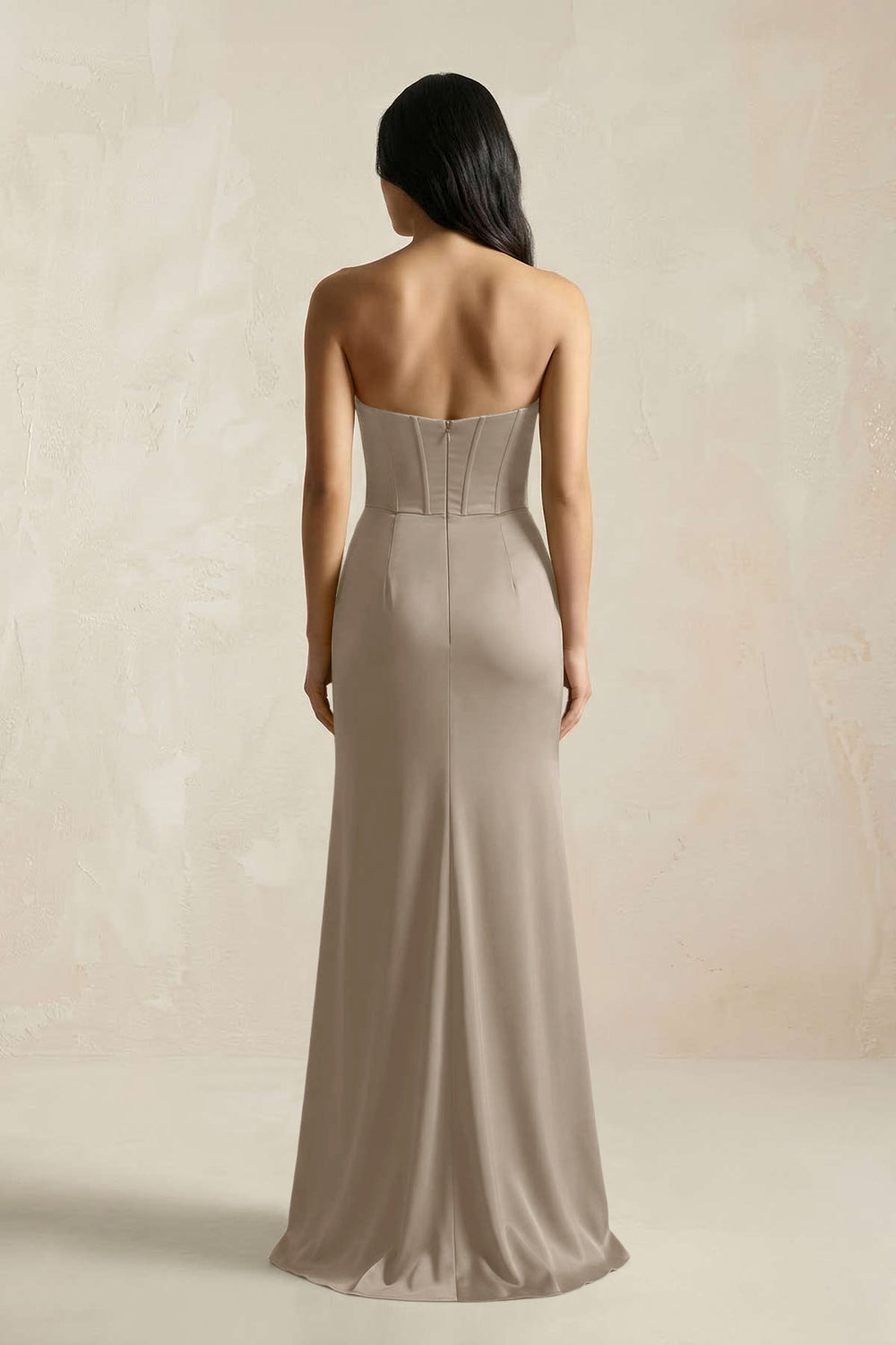 Sweetheart Corset Ruched Bridesmaid Dress in Almond