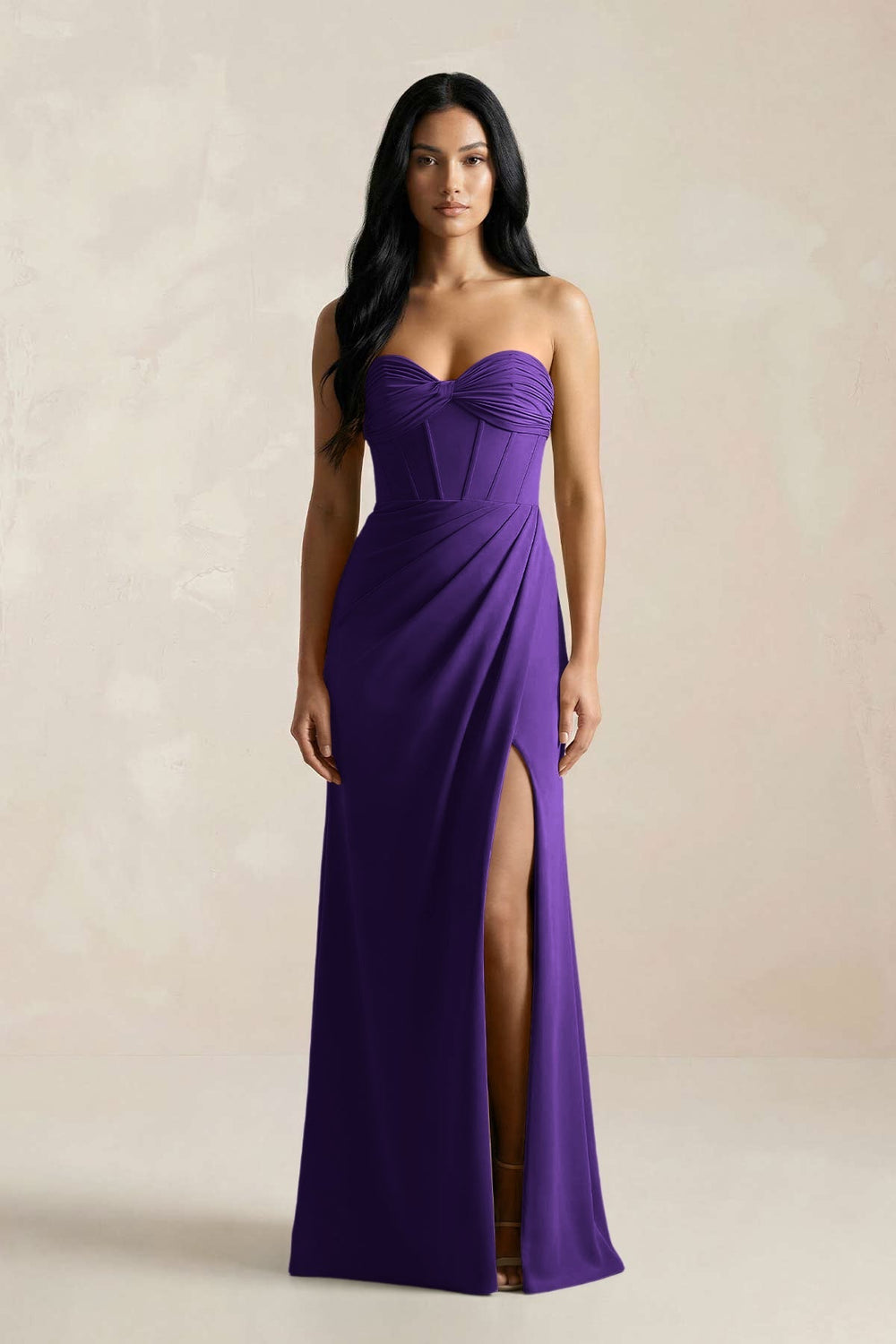 Sweetheart Corset Ruched Bridesmaid Dress in Amethyst
