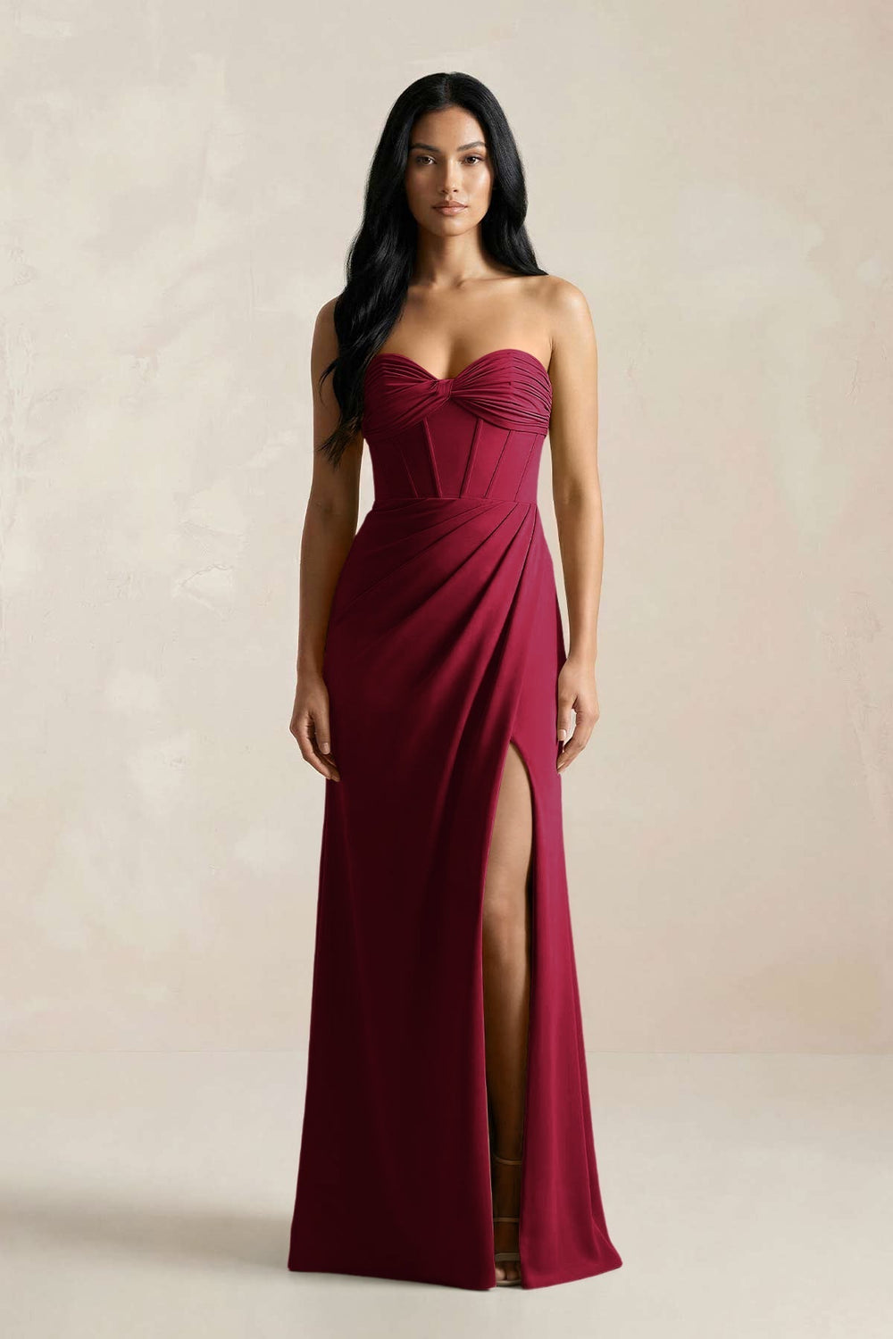 Sweetheart Corset Ruched Bridesmaid Dress in Berry