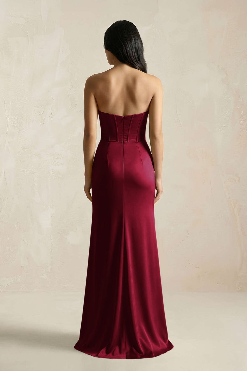 Sweetheart Corset Ruched Bridesmaid Dress in Berry