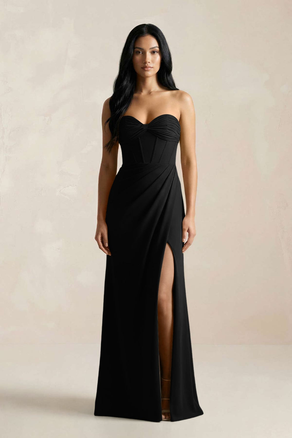 Sweetheart Corset Ruched Bridesmaid Dress in Black