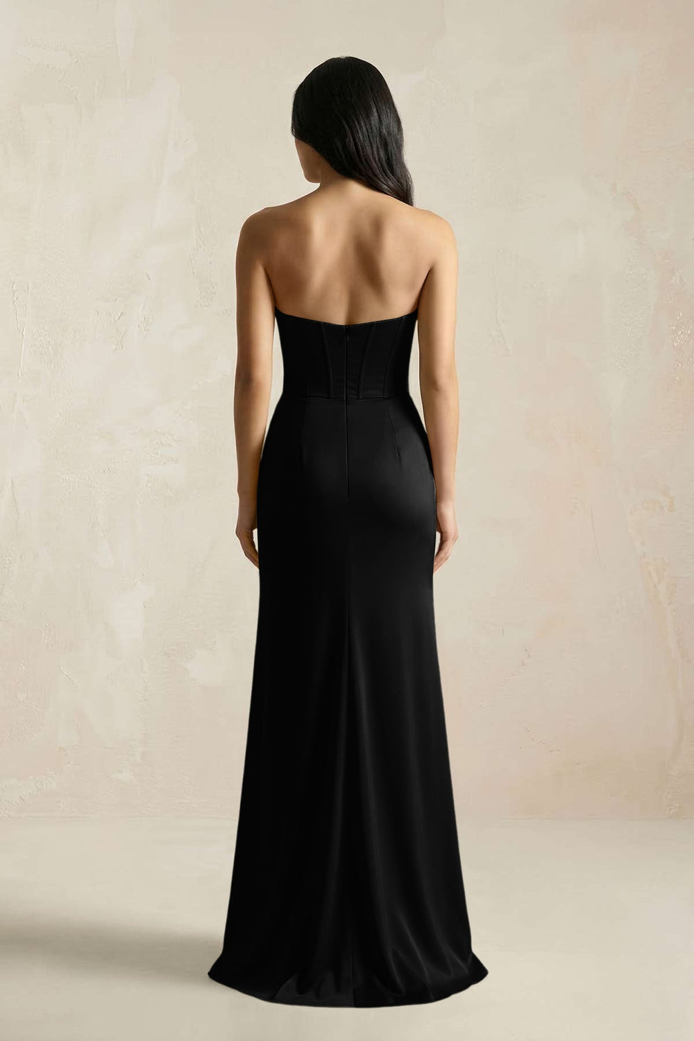 Sweetheart Corset Ruched Bridesmaid Dress in Black