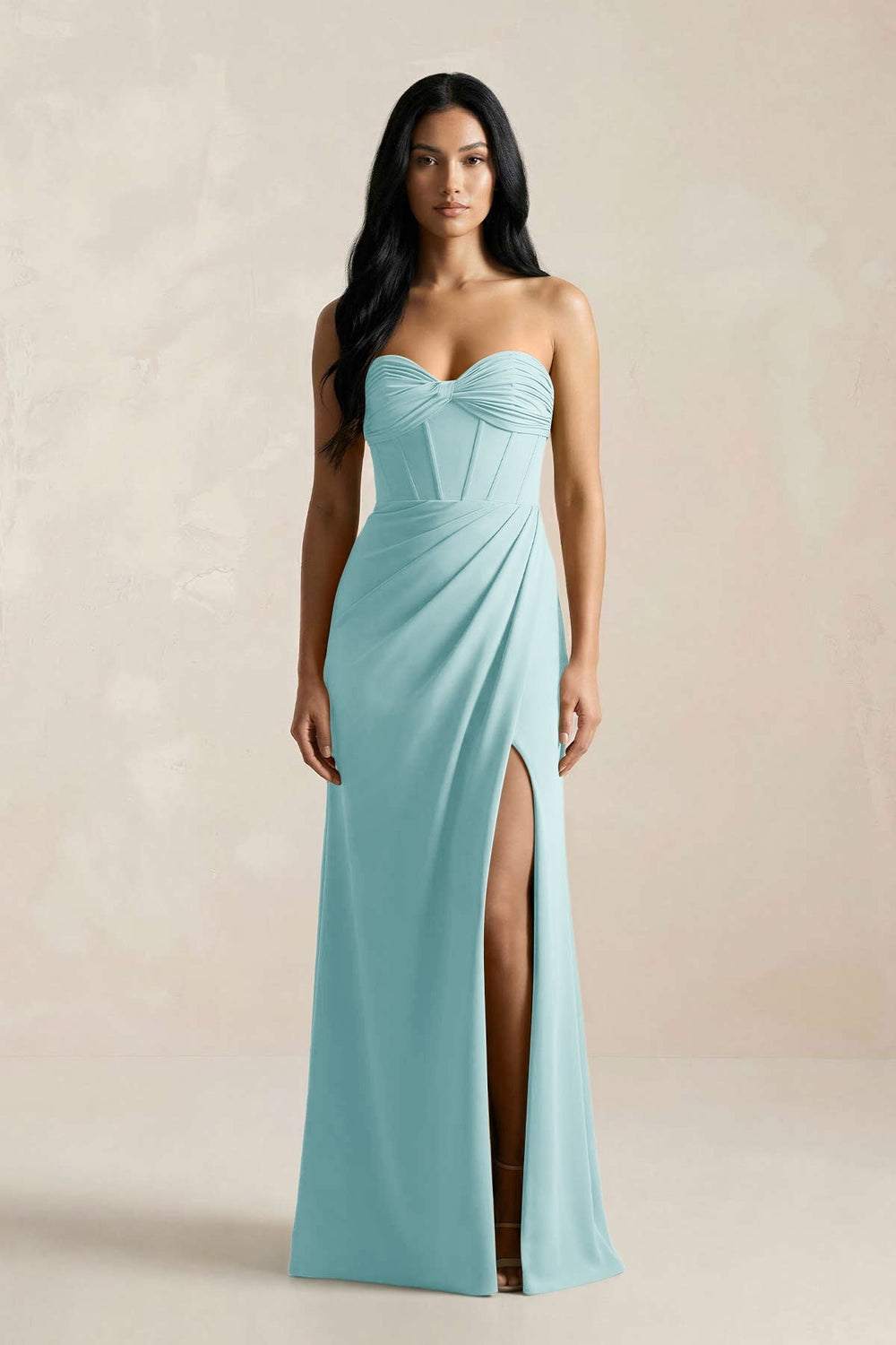Sweetheart Corset Ruched Bridesmaid Dress in Bleached Aqua
