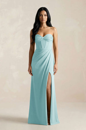 Sweetheart Corset Ruched Bridesmaid Dress in Bleached Aqua - KISS BRIDAL Bridesmaid Dresses