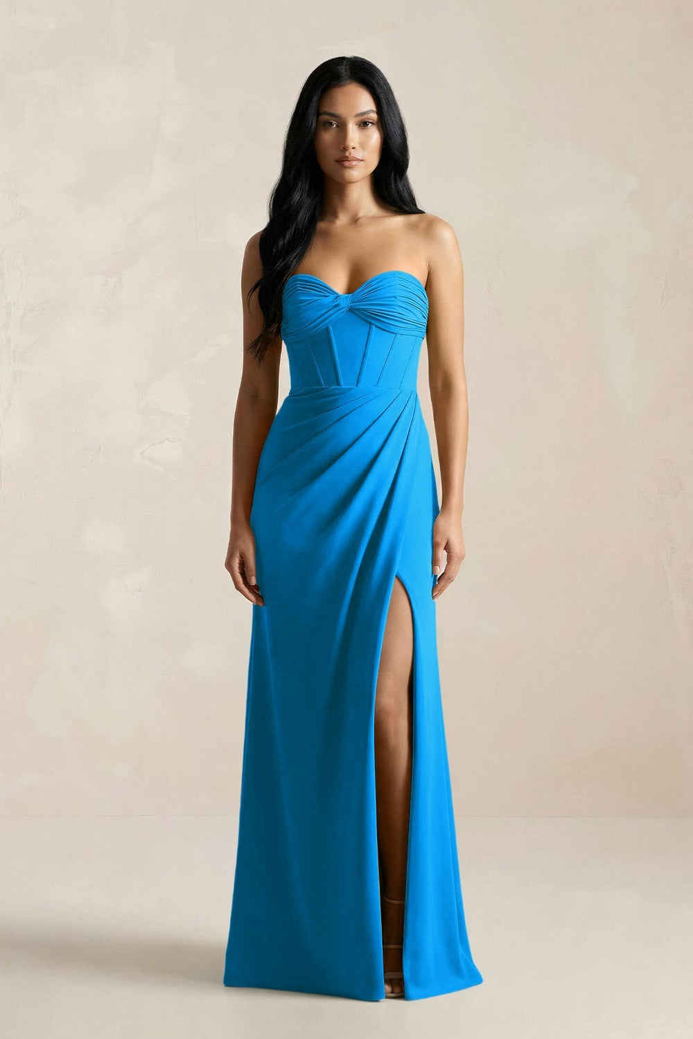 Sweetheart Corset Ruched Bridesmaid Dress in Blue Jay