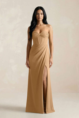 Sweetheart Corset Ruched Bridesmaid Dress in Bronzer - KISS BRIDAL Bridesmaid Dresses