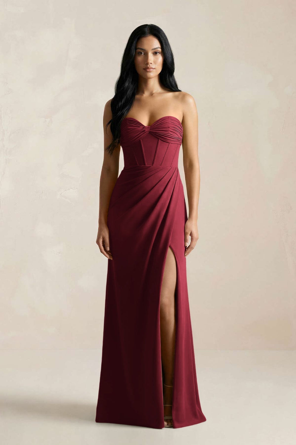 Sweetheart Corset Ruched Bridesmaid Dress in Burgundy