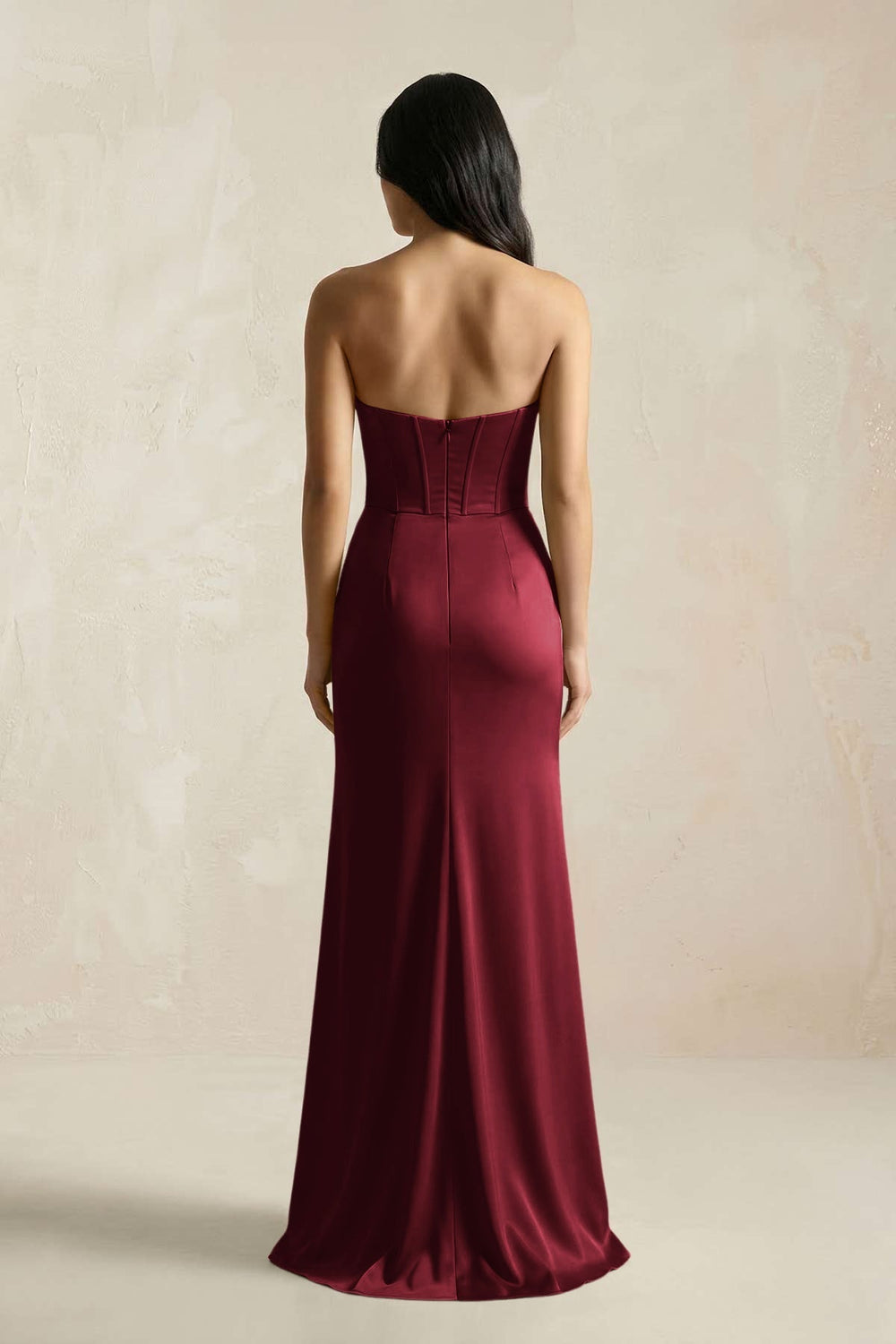 Sweetheart Corset Ruched Bridesmaid Dress in Burgundy