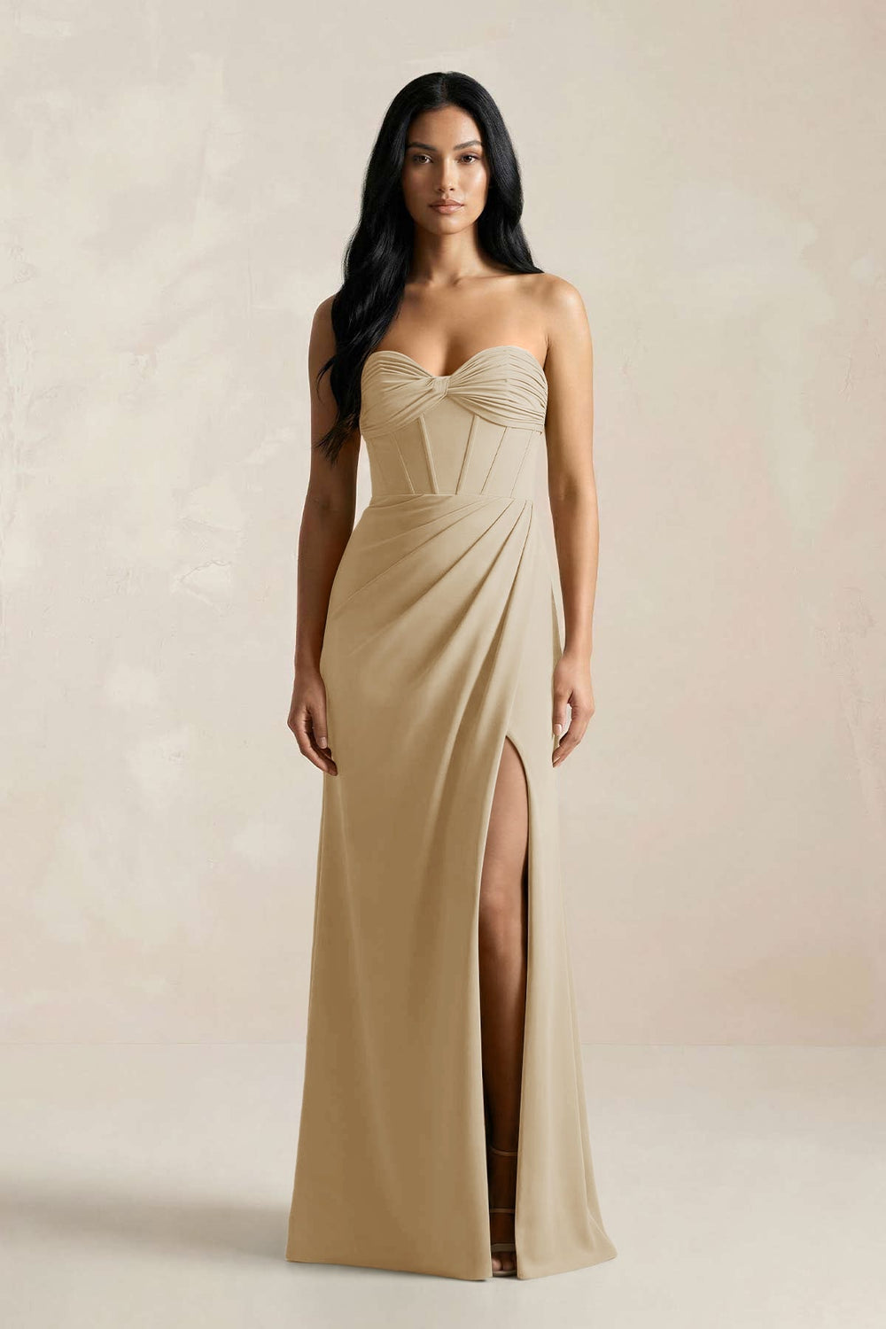 Sweetheart Corset Ruched Bridesmaid Dress in Champagne