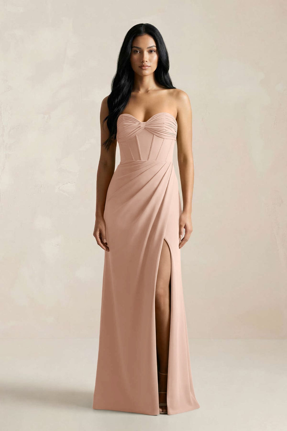 Sweetheart Corset Ruched Bridesmaid Dress in Champagne Rose