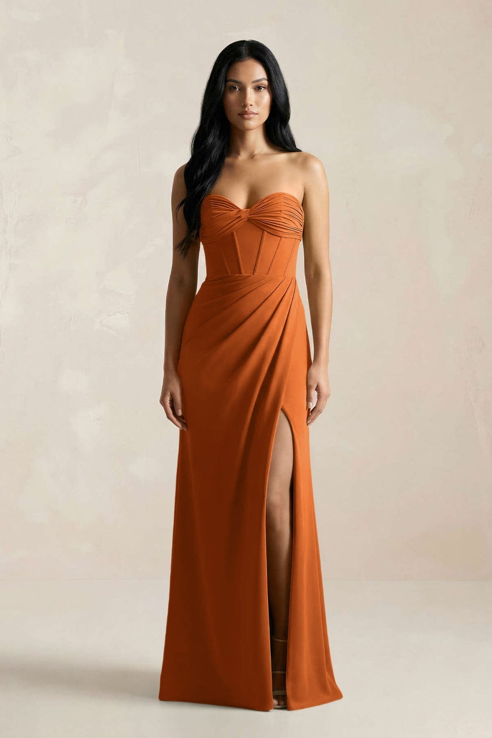 Sweetheart Corset Ruched Bridesmaid Dress in Cinnamon