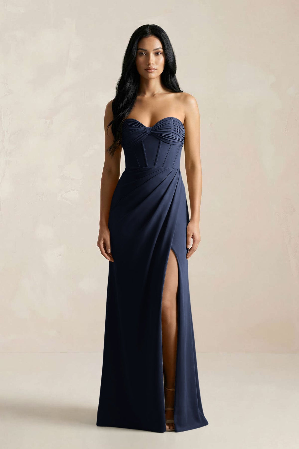 Sweetheart Corset Ruched Bridesmaid Dress in Dark Navy