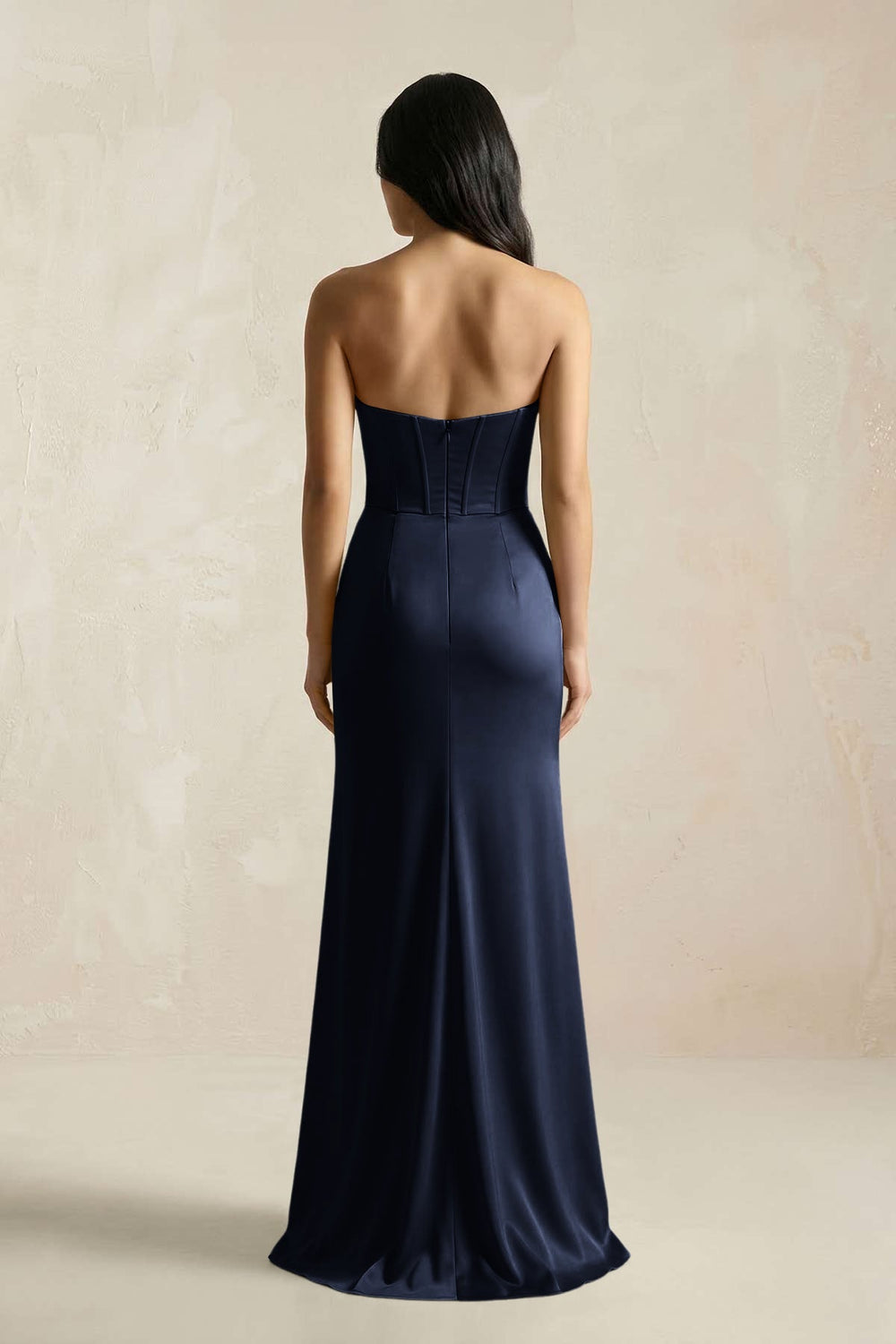 Sweetheart Corset Ruched Bridesmaid Dress in Dark Navy