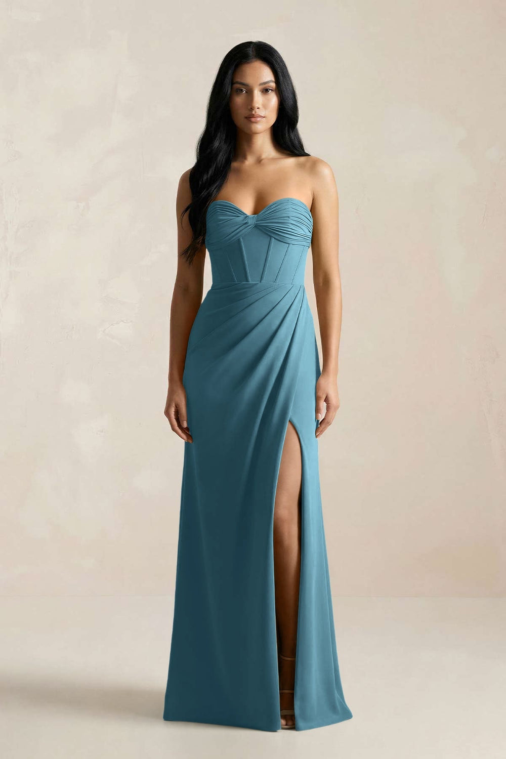 Sweetheart Corset Ruched Bridesmaid Dress in Dark Teal