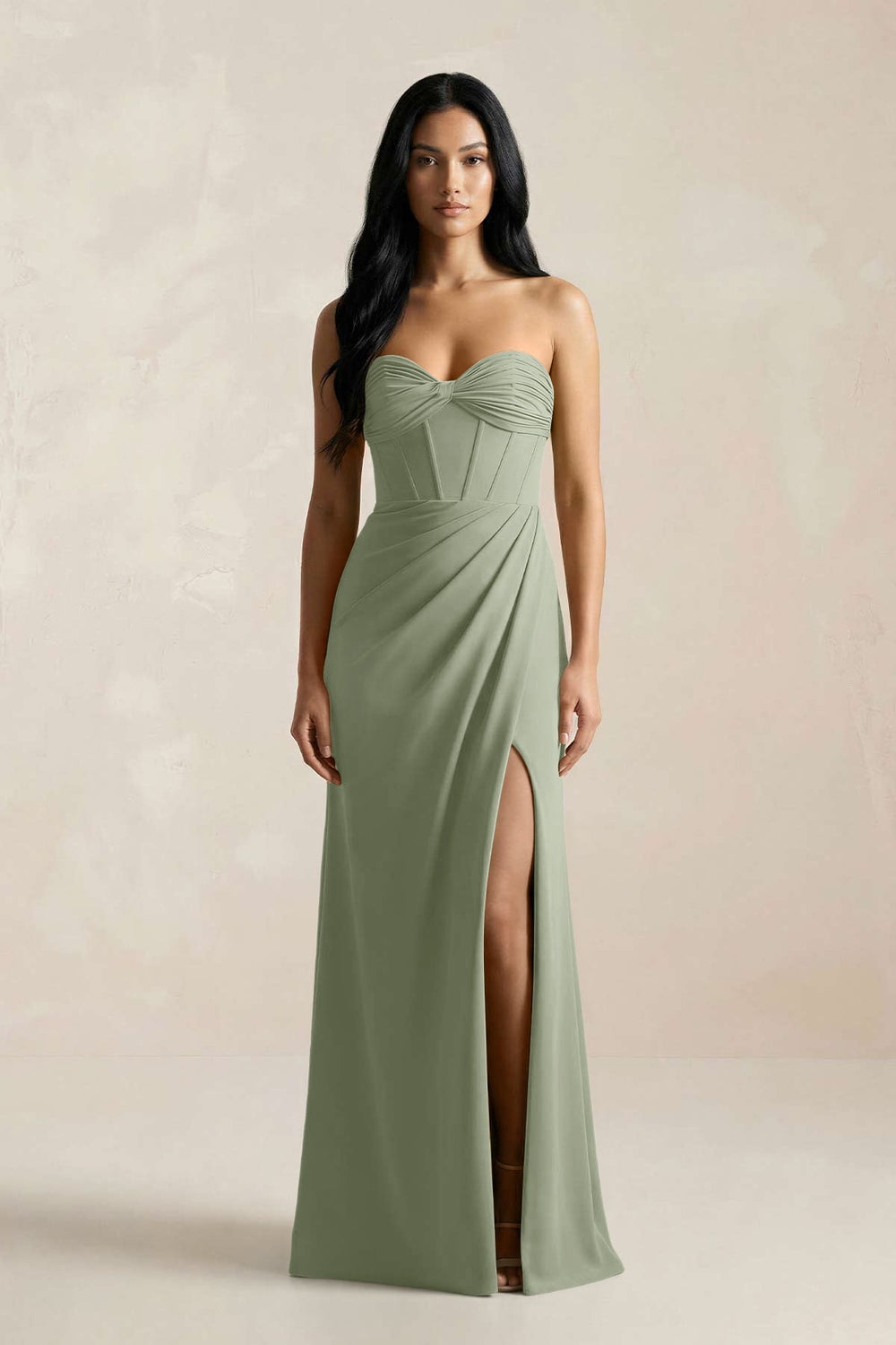 Sweetheart Corset Ruched Bridesmaid Dress in Dove Gray