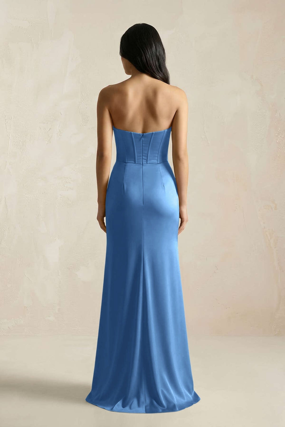 Sweetheart Corset Ruched Bridesmaid Dress in Dusty Blue