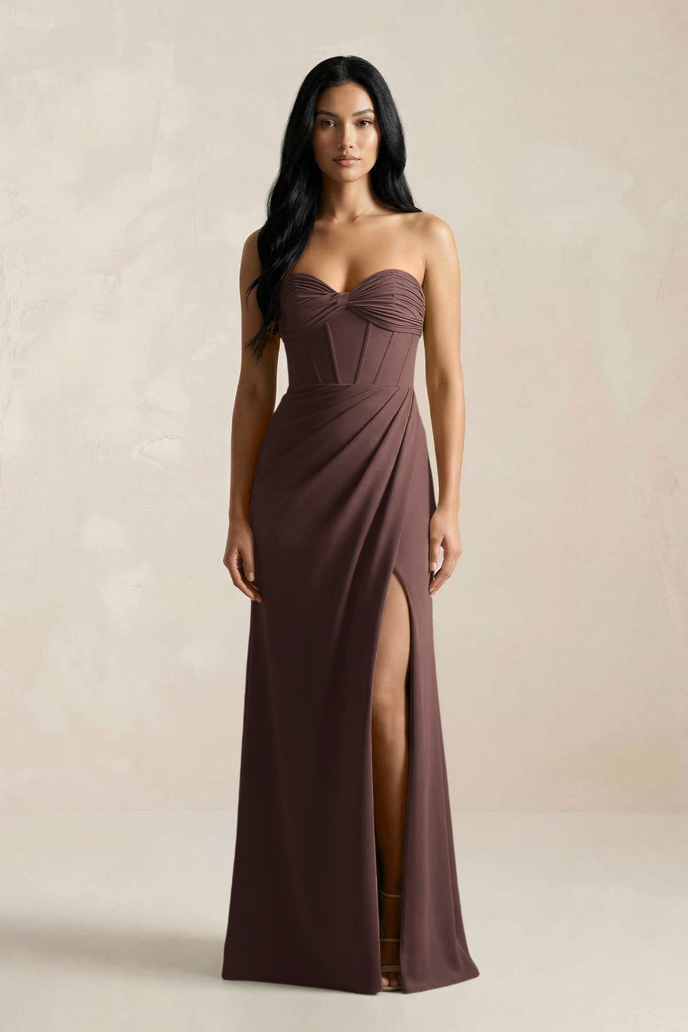 Sweetheart Corset Ruched Bridesmaid Dress in Espresso