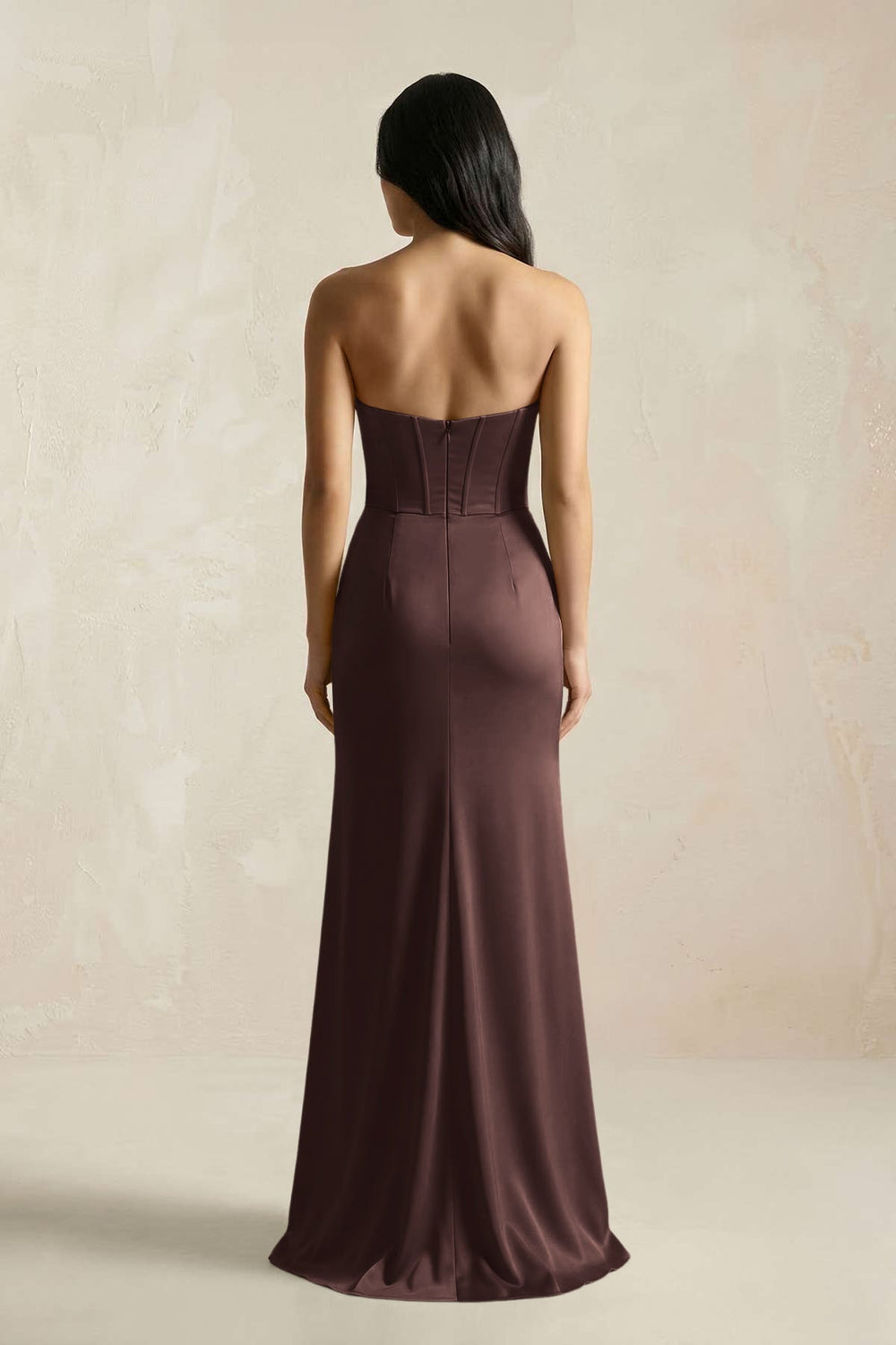 Sweetheart Corset Ruched Bridesmaid Dress in Espresso