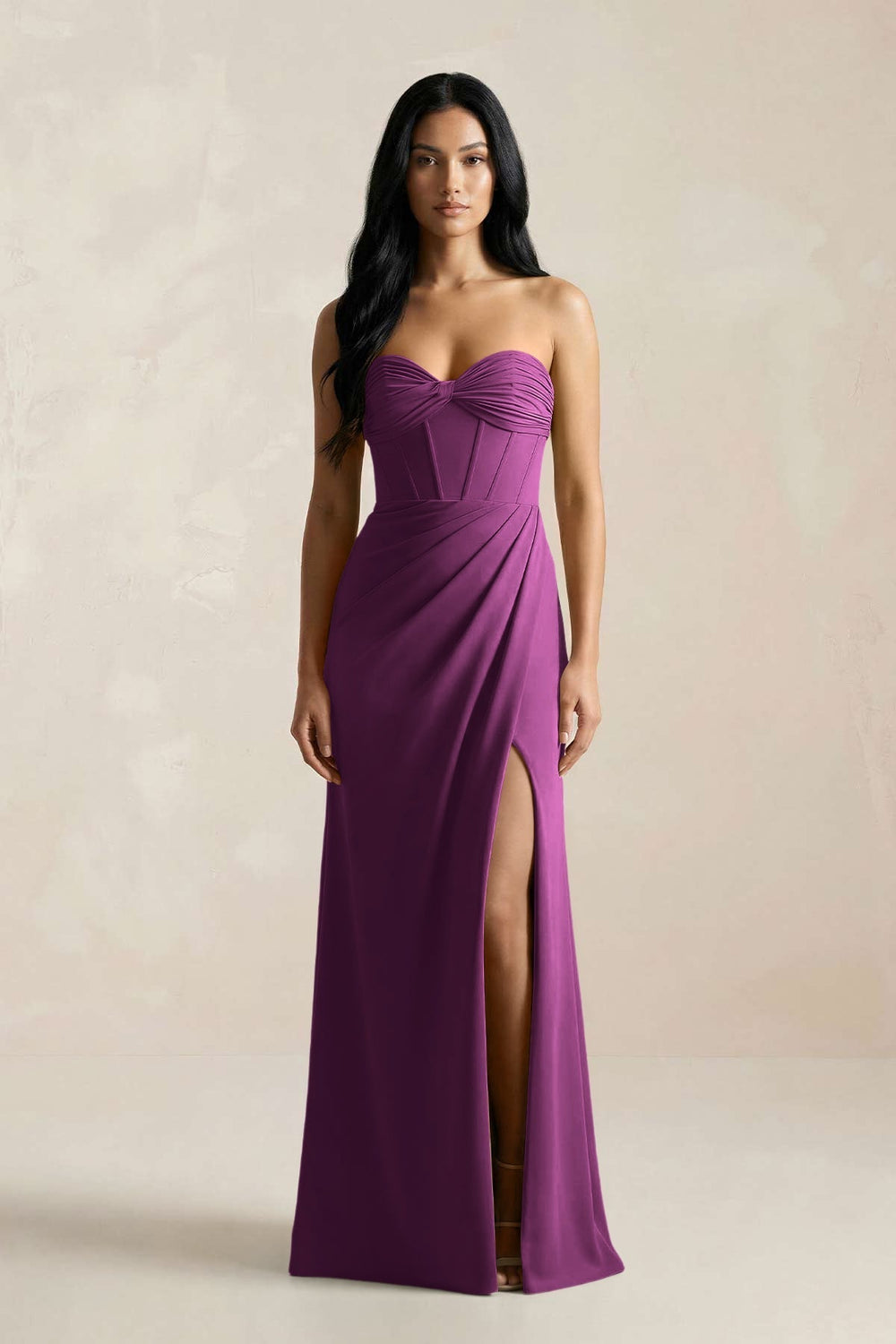 Sweetheart Corset Ruched Bridesmaid Dress in Fig