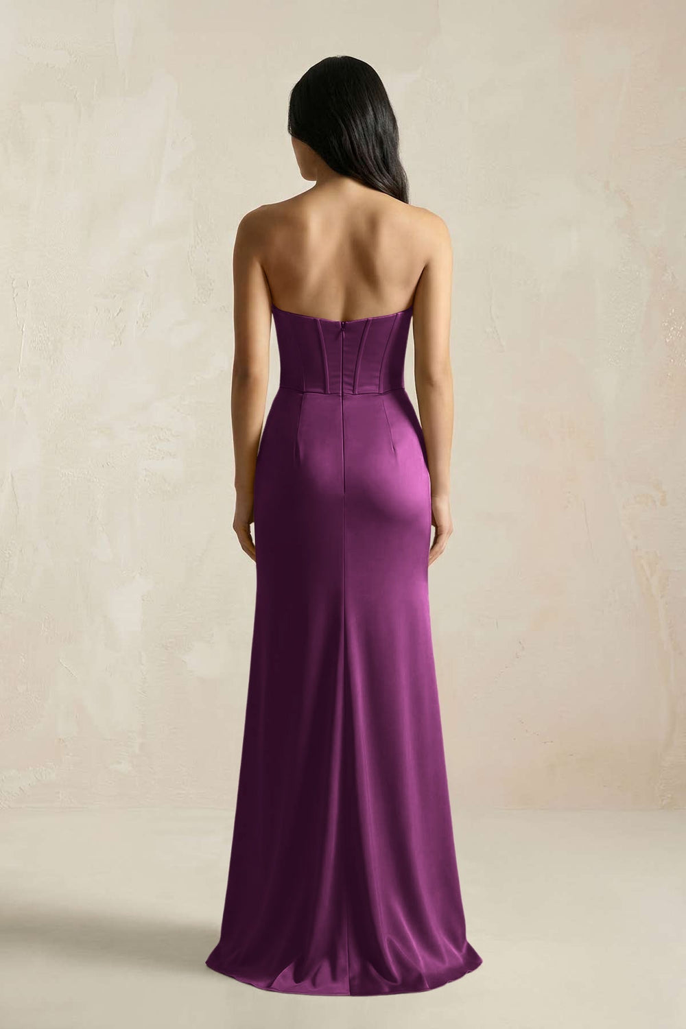 Sweetheart Corset Ruched Bridesmaid Dress in Fig