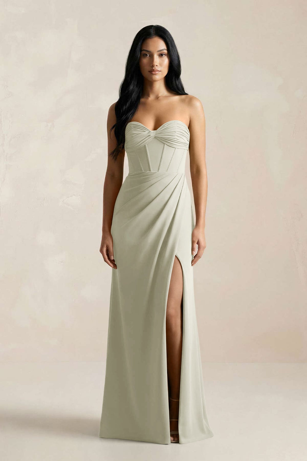 Sweetheart Corset Ruched Bridesmaid Dress in Frost
