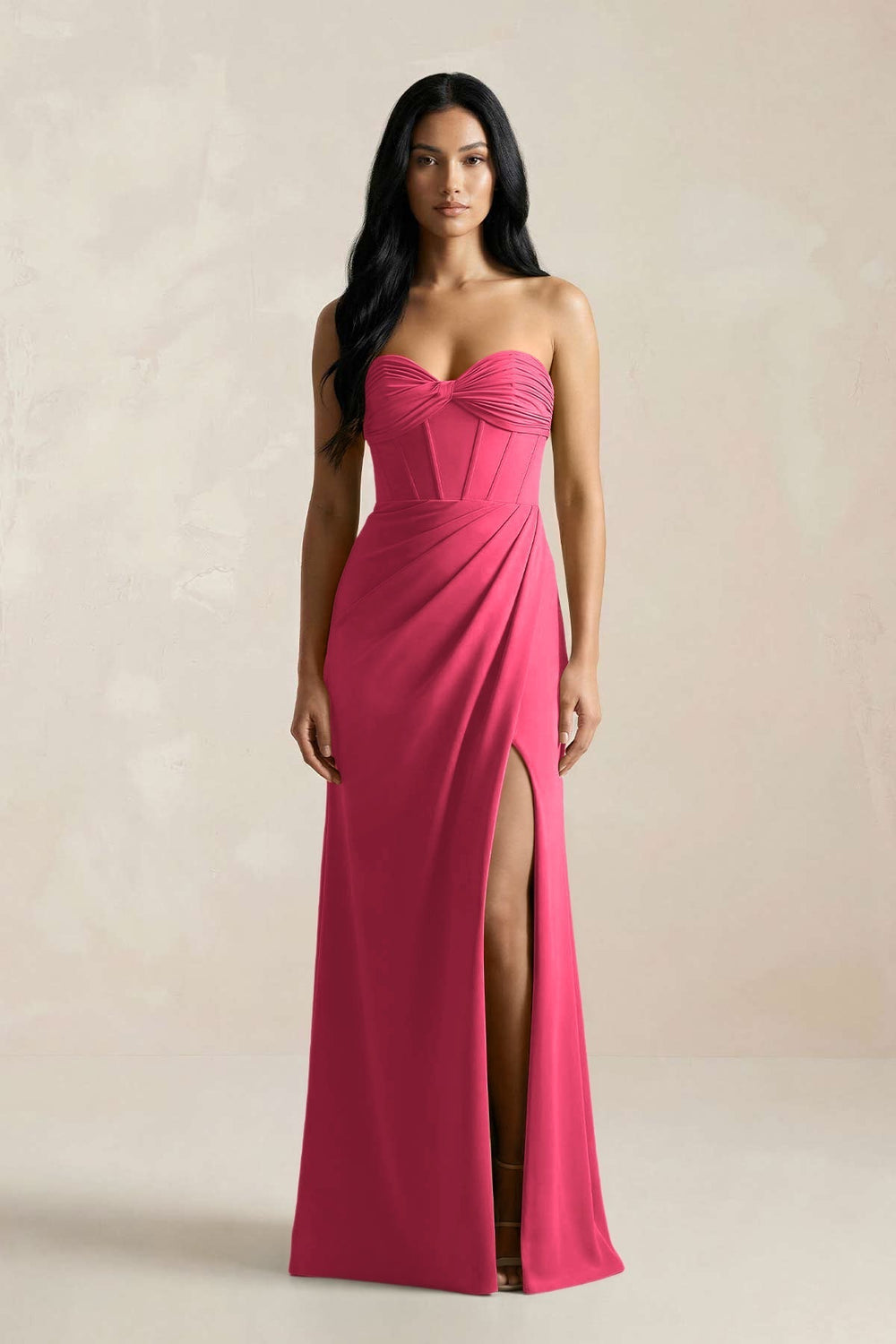 Sweetheart Corset Ruched Bridesmaid Dress in Fuchsia