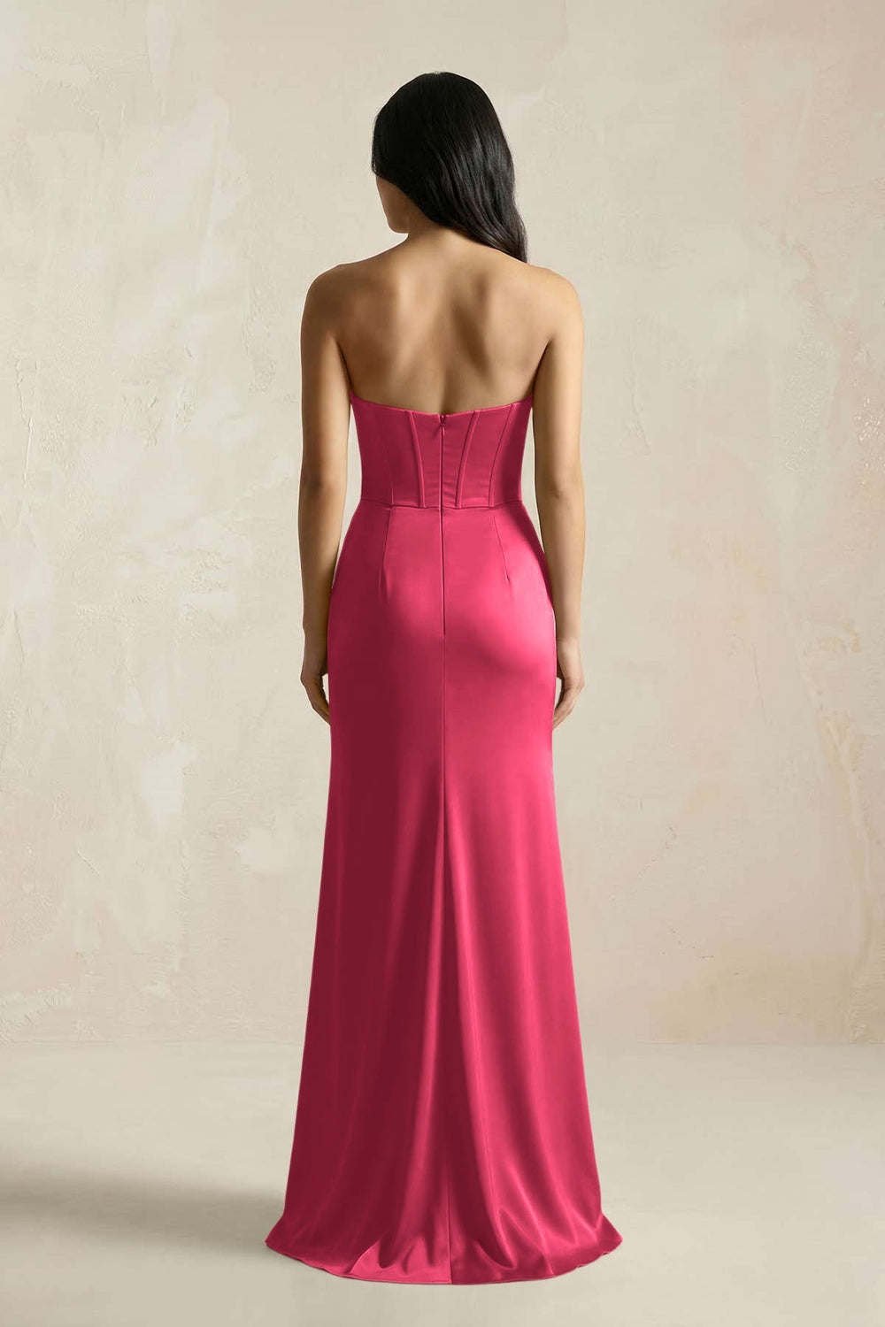 Sweetheart Corset Ruched Bridesmaid Dress in Fuchsia
