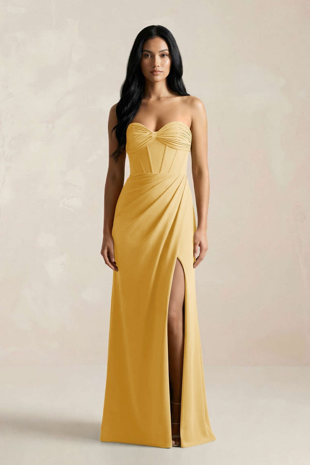 Sweetheart Corset Ruched Bridesmaid Dress in Gold