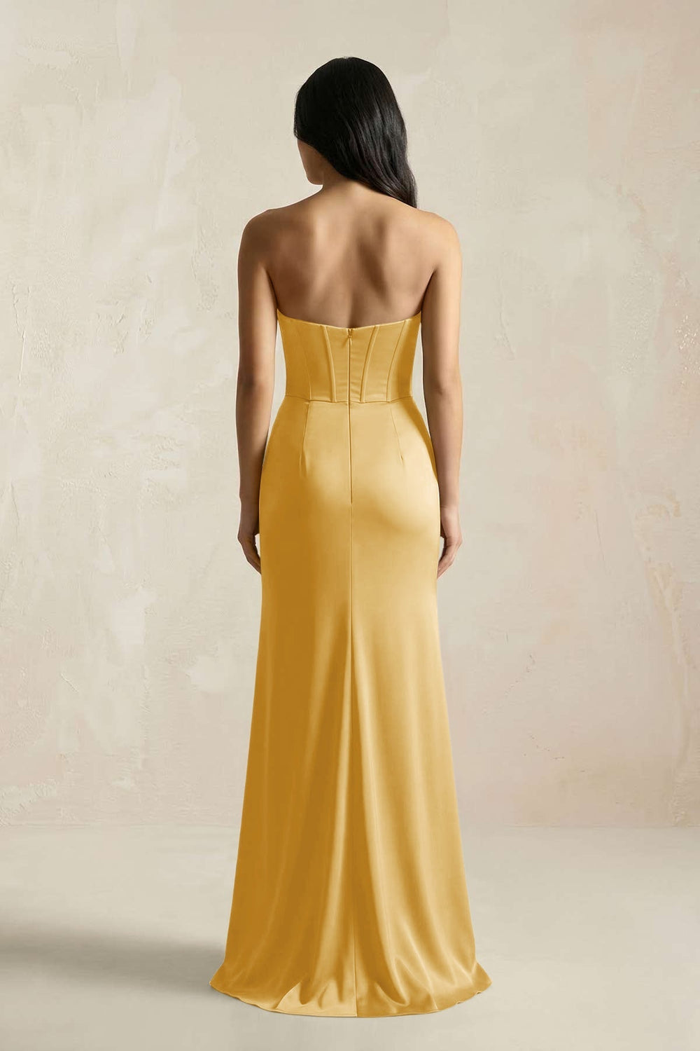 Sweetheart Corset Ruched Bridesmaid Dress in Gold