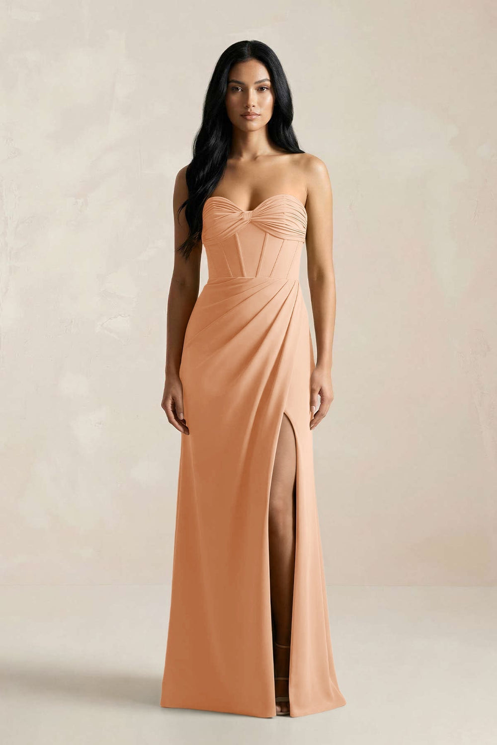 Sweetheart Corset Ruched Bridesmaid Dress in Golden Champagne