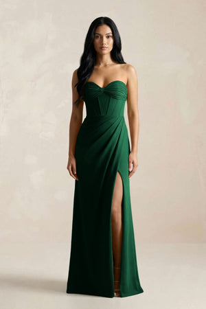 Sweetheart Corset Ruched Bridesmaid Dress in Green - KISS BRIDAL Bridesmaid Dresses