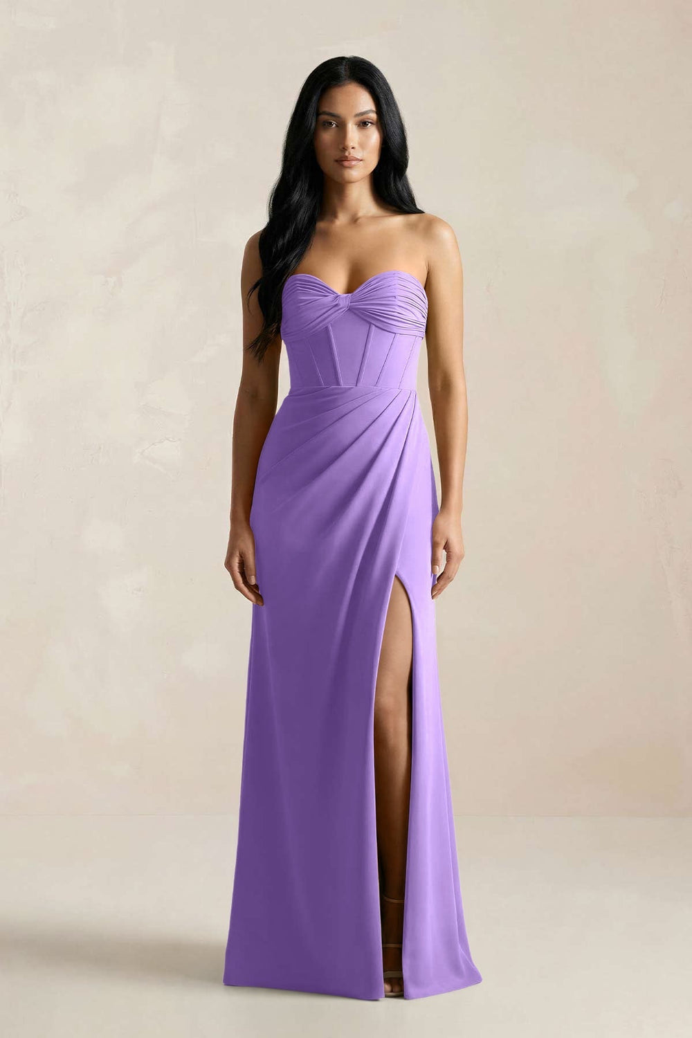Sweetheart Corset Ruched Bridesmaid Dress in Lilac
