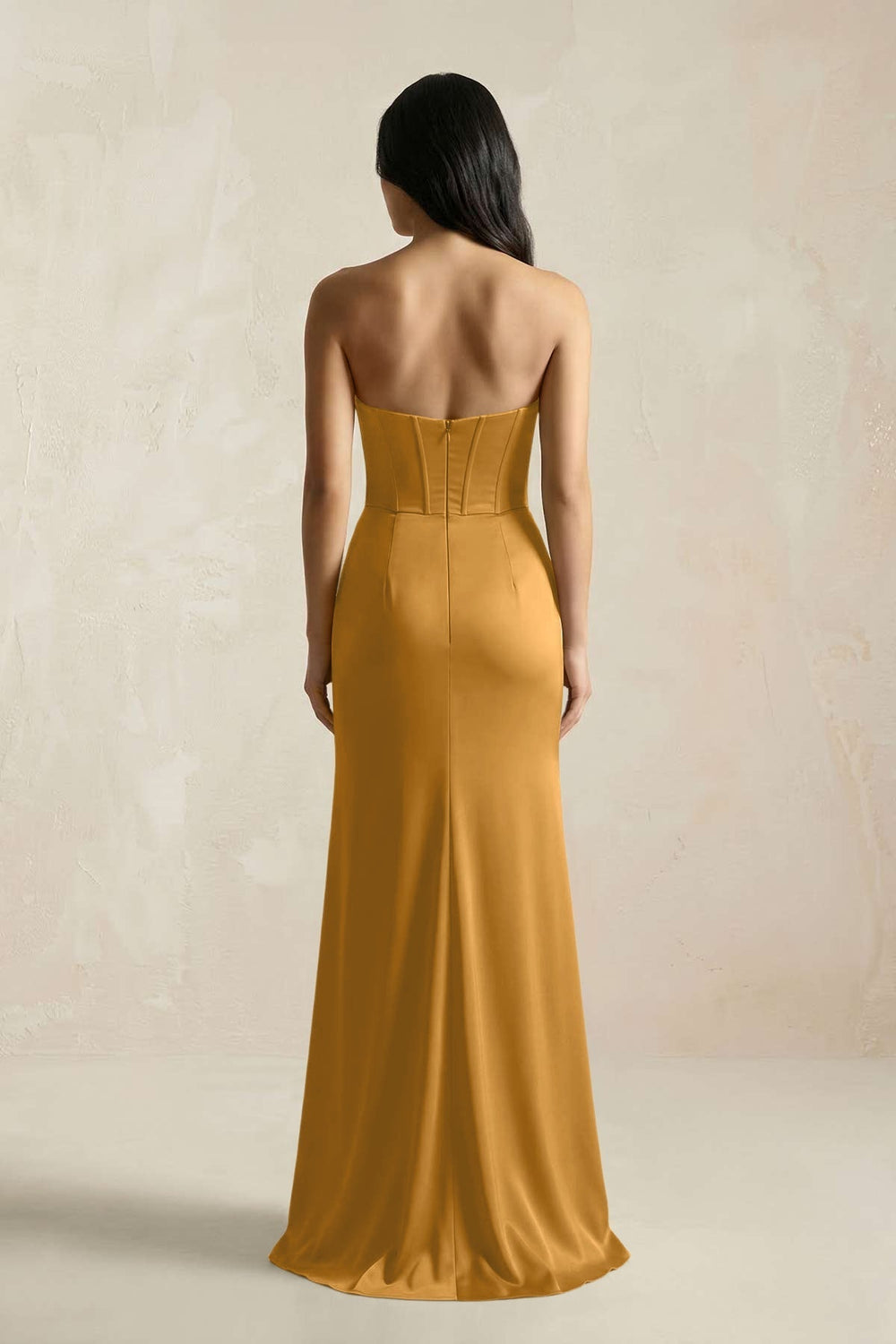 Sweetheart Corset Ruched Bridesmaid Dress in Marigold