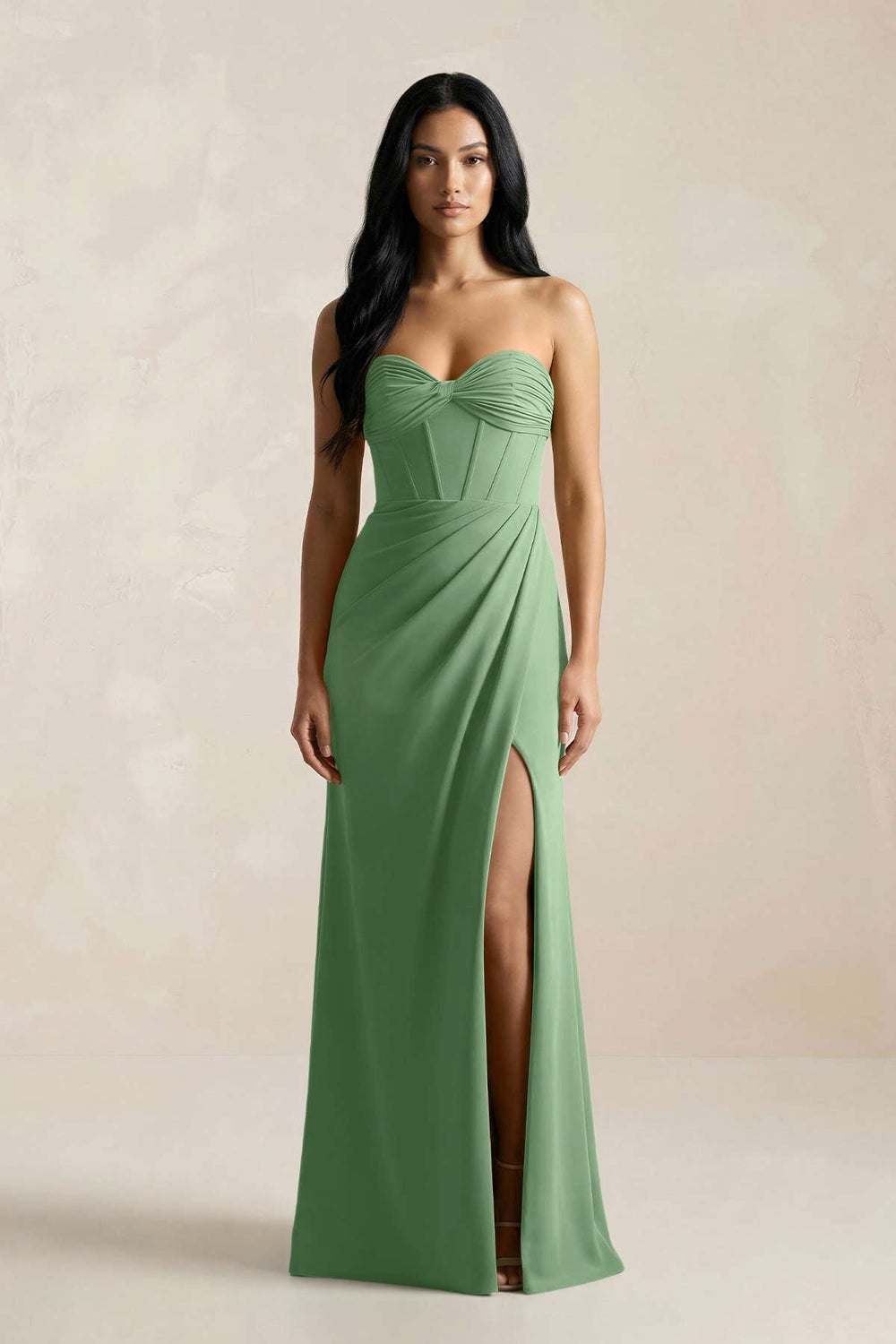 Sweetheart Corset Ruched Bridesmaid Dress in Matcha