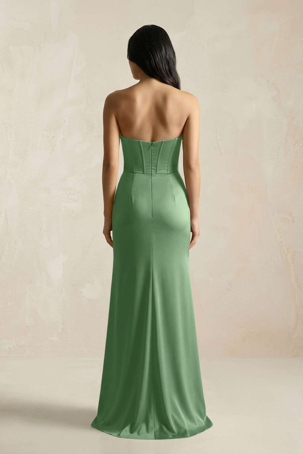 Sweetheart Corset Ruched Bridesmaid Dress in Matcha